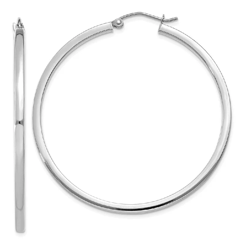 unique handmade earrings for women -2mm, 14k White Gold Square Tube Round Hoop Earrings, 45mm (1 3/4 Inch)