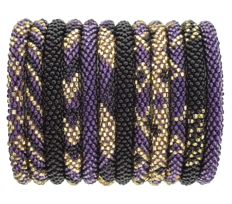 purple gemstone bracelets for women -Game Day Roll-On® Bracelets <br> Purple & Black