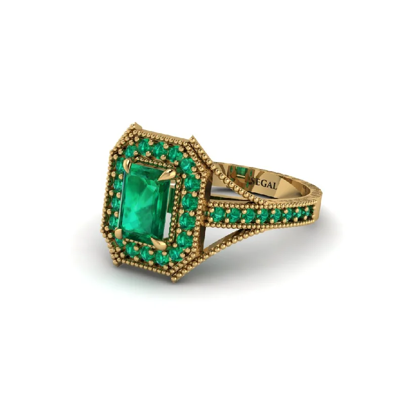 classic engagement rings for women -Emerald Cut Emerald Milgrain Halo Engagement Ring - Xanthe No. 19