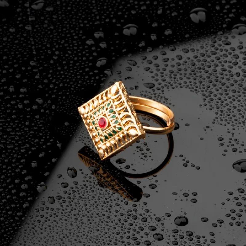 Women's rings hand-polished-ChicCharm Jewellery Brass Gold Plated Synthetic Stone And Meenakari Rings