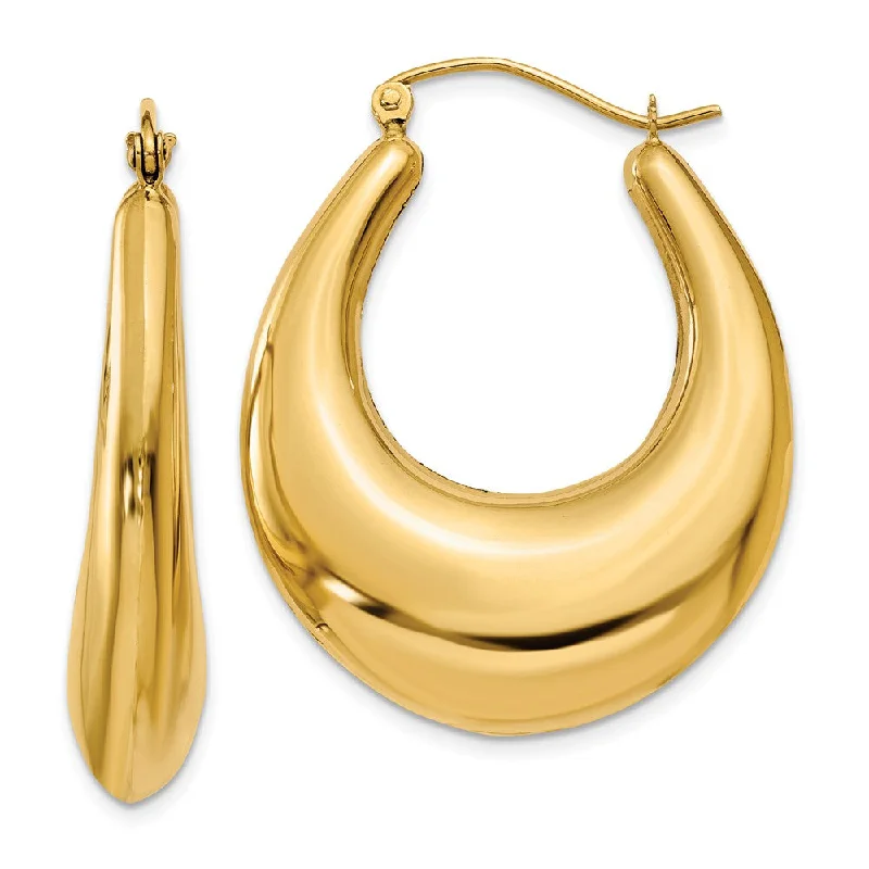 teardrop earrings for women -6mm x 33mm Polished 14k Yellow Gold Tapered Puffed Oval Hoop Earrings