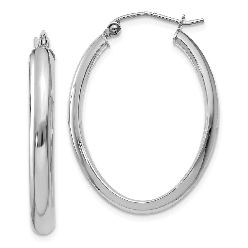 elegant earrings for women -3.5mm x 32mm Polished 14k White Gold Domed Oval Hoop Earrings