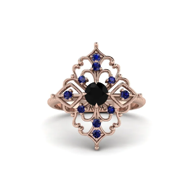 heart-shaped engagement rings for women -Sapphire Royal Filigree Cluster Engagement Ring - Zinnia No. 68