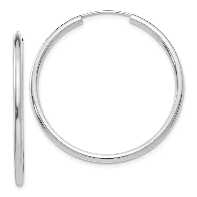 ear cuff earrings for women -2mm x 35mm 14k White Gold Polished Round Endless Hoop Earrings