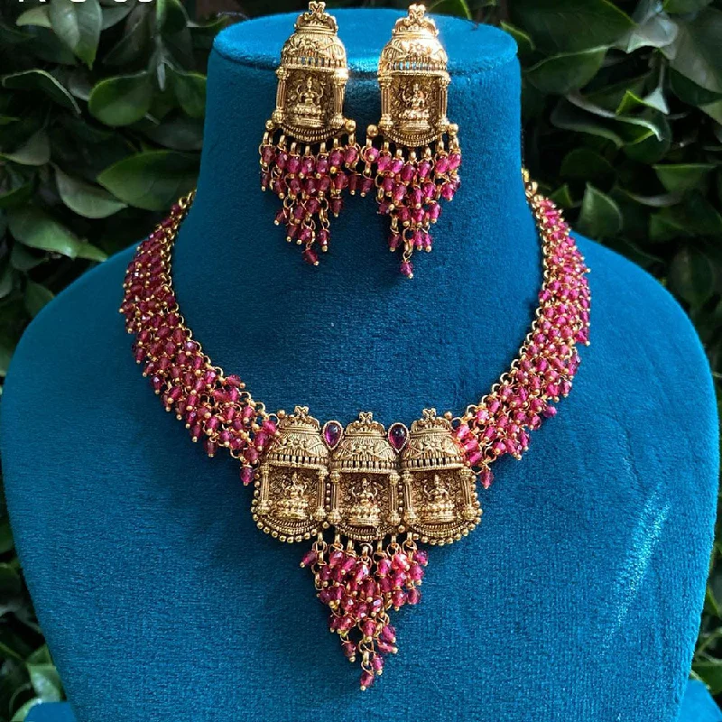 floral necklaces for women -Royal Kundan Jewellery Gold Plated Pearls Temple Necklace Set