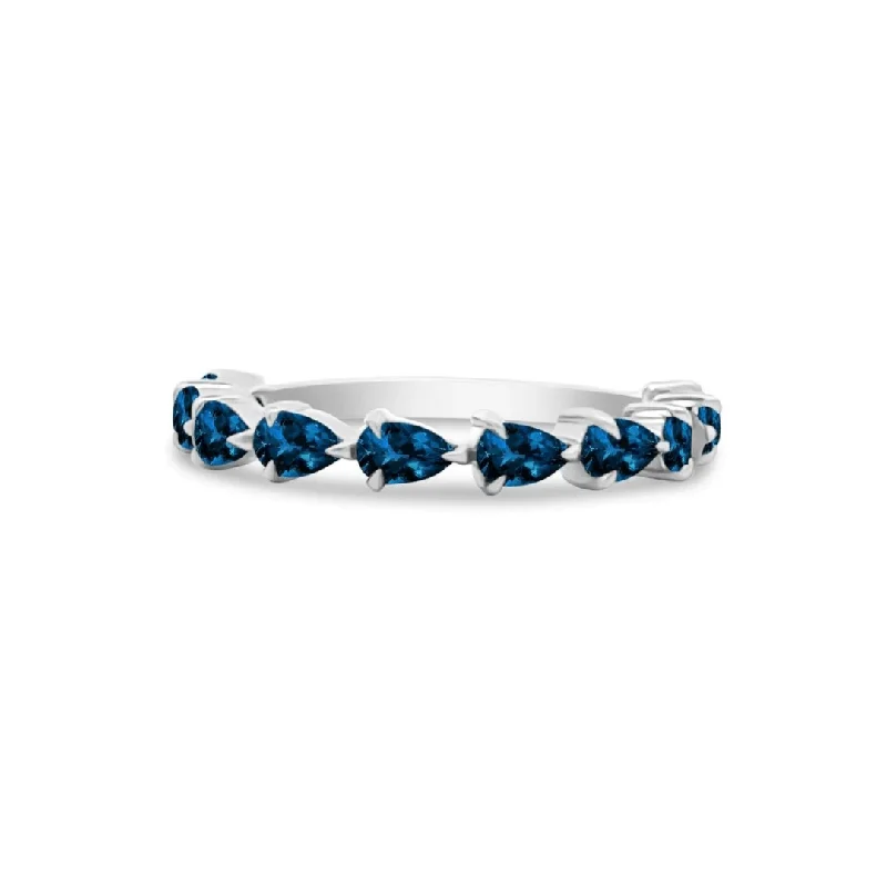 Women's rings leafy-titanium-Petite Blue Sapphire Chasing Pear