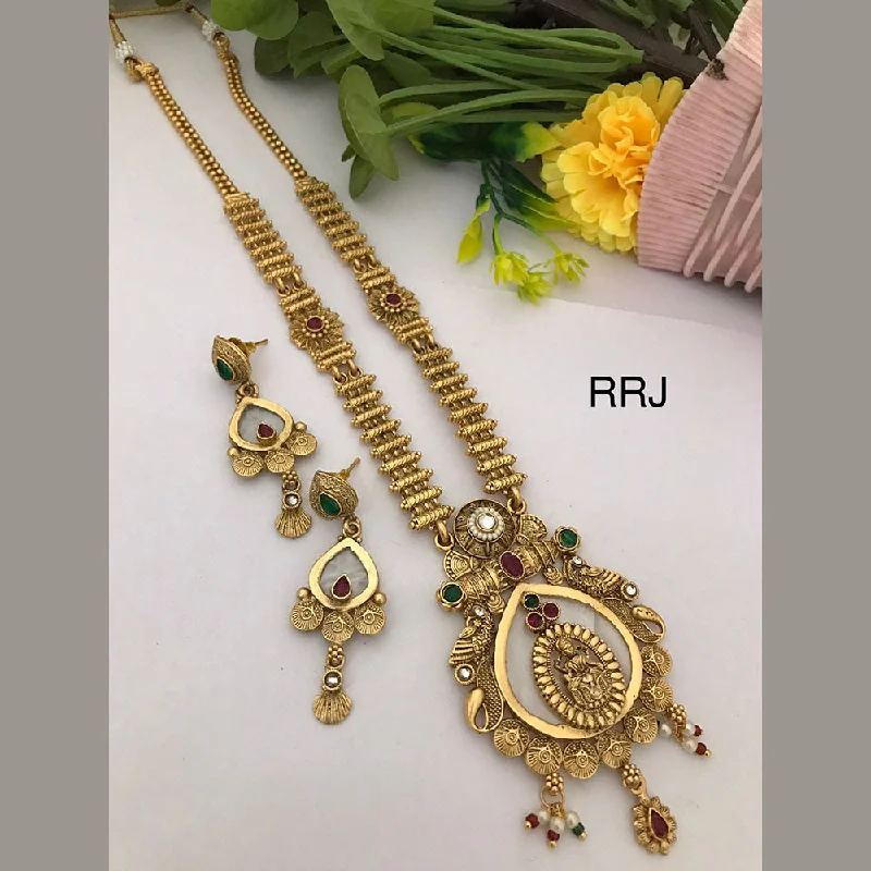 high fashion necklaces for women -FS Collection Gold Plated Pota Stone Temple Necklace Set