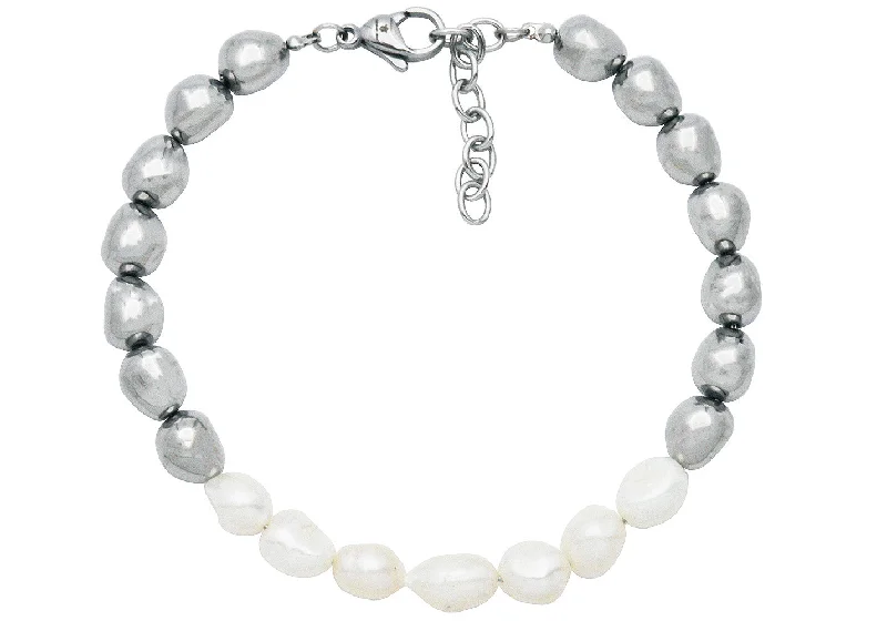 simple bracelets for women -Men's 6mm Baroque Pearl Stainless Steel Bracelet