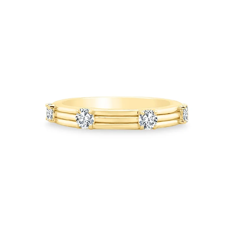 Women's rings satin-tungsten-Triple Row Diamond Station Band