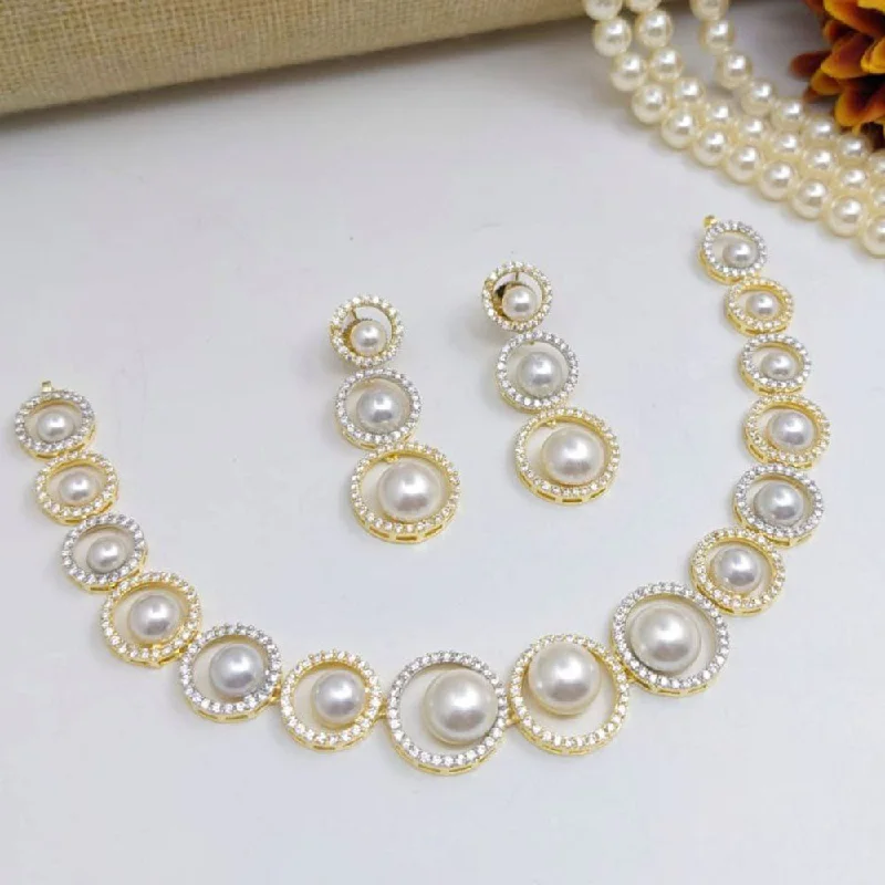 nameplate necklaces for women -Aamrapali Gold Plated American Diamond And Beads Necklace Set