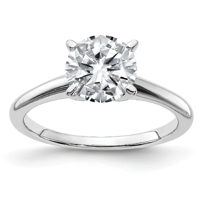 pear-shaped engagement rings for women -7.5MM Round Moissanite Solitaire Engagement Ring in 14KT White Gold; Size 10