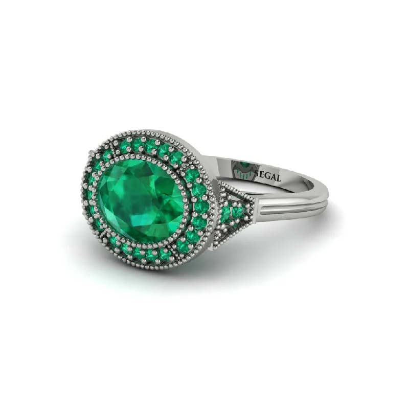 whimsical engagement rings for women -Oval Cut Emerald Milgrain Halo Engagement Ring - Alexandria No. 21