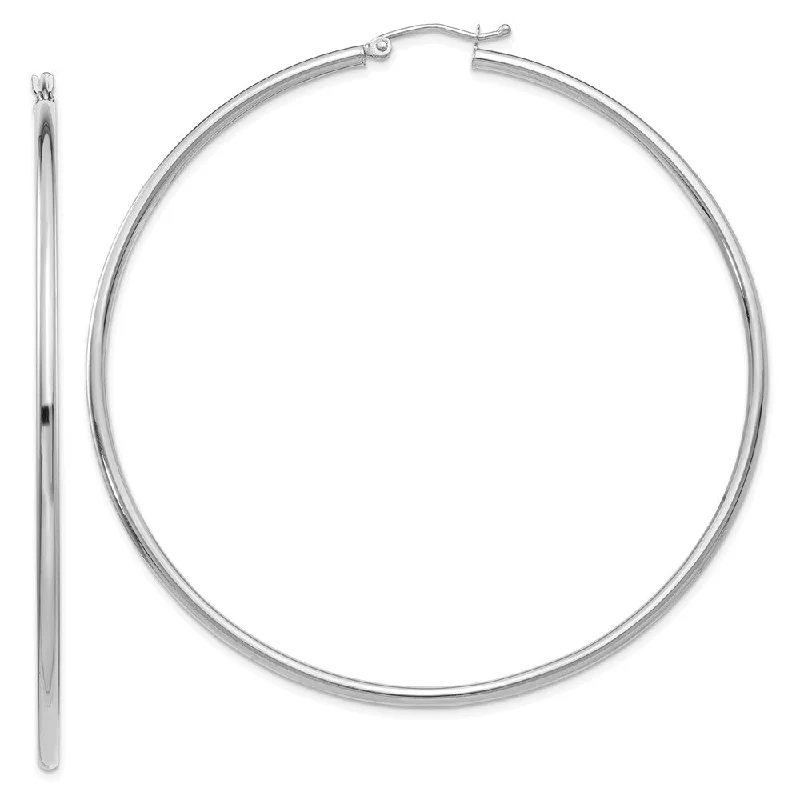 sterling silver earrings for women -2.5mm, 14k White Gold Classic Round Hoop Earrings, 65mm (2 1/2 Inch)