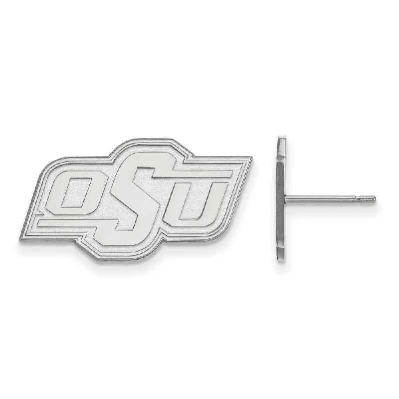 delicate stud earrings for women -10k White Gold Oklahoma State University Small Post Earrings