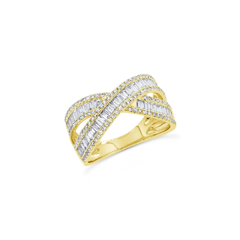 Women's rings twilight-glow-Baguette Diamond Cross Over Ring