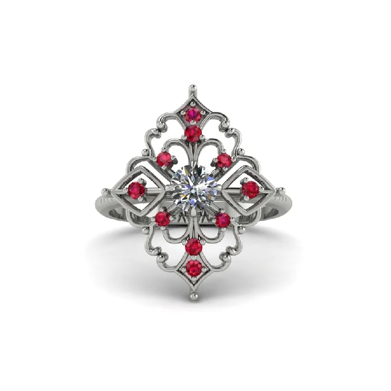 celestial engagement rings for women -Ruby Royal Filigree Cluster Engagement Ring - Zinnia No. 48