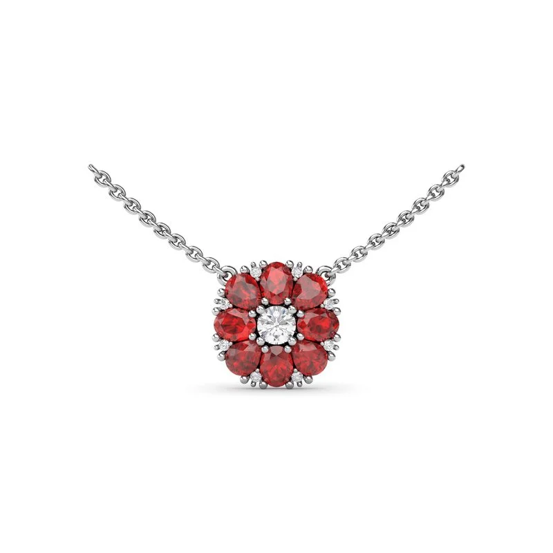 chunky chain necklaces for women -Ruby Flower Cluster Necklace N1873R