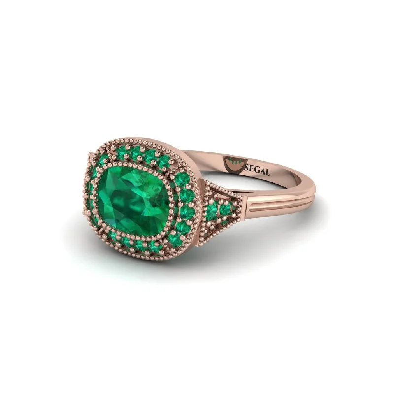 infinity engagement rings for women -Cushion Cut Emerald Milgrain Halo Engagement Ring - Blake No. 20