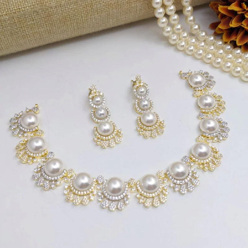 rose quartz necklaces for women -Aamrapali Gold Plated American Diamond And Beads Necklace Set