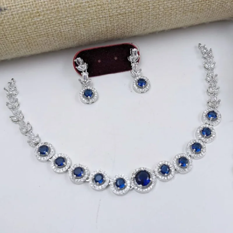 colorful necklaces for women -Aamrapali Silver Plated American Diamond Necklace Set