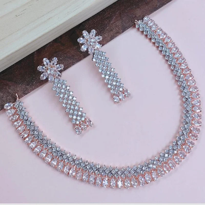 birthstone necklaces for women -SNERA 2 Tone Plated American Diamond Choker Necklace Set