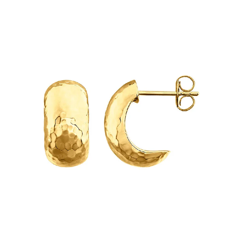 modern earrings for women -Hammered J-Hoop Earrings in 14k Yellow Gold, 8 x 15mm