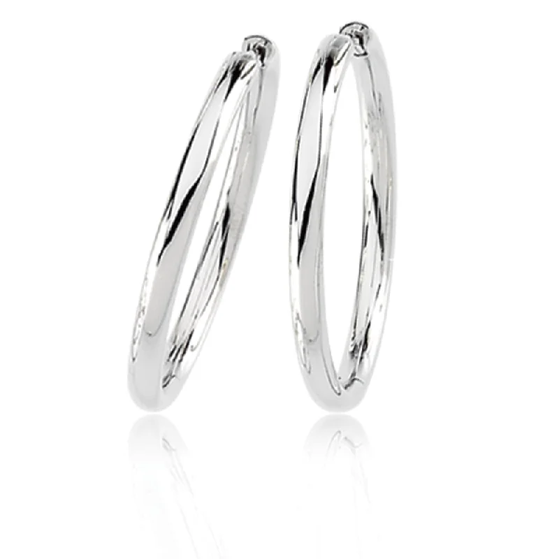 silver huggie earrings for women -2.6mm Endless Round Hinged Hoop Earrings in 14k White Gold, 29mm