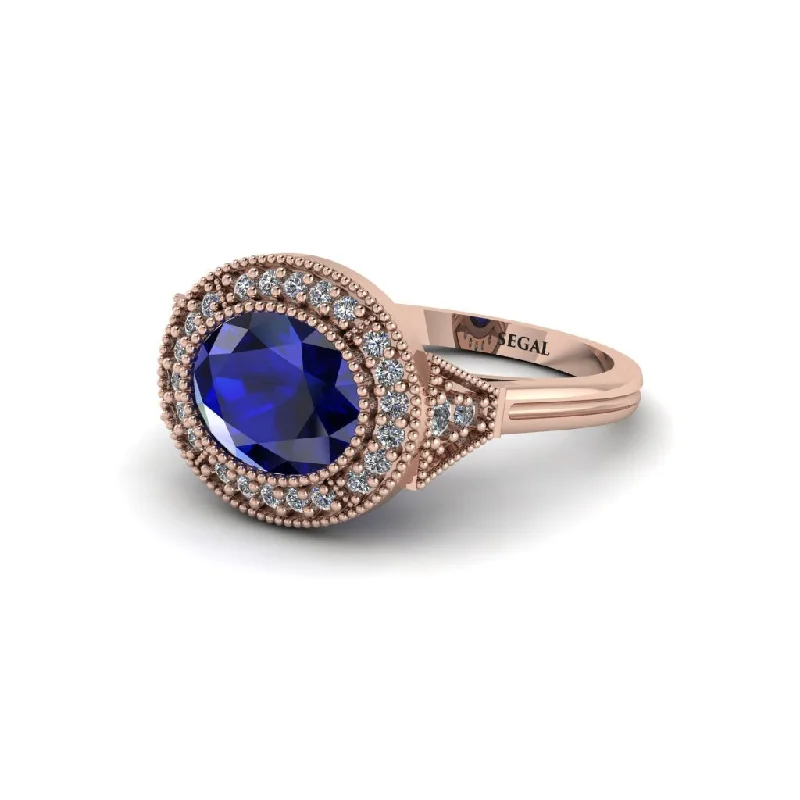 classy engagement rings for women -Oval Cut Sapphire Milgrain Halo Engagement Ring - Alexandria No. 14