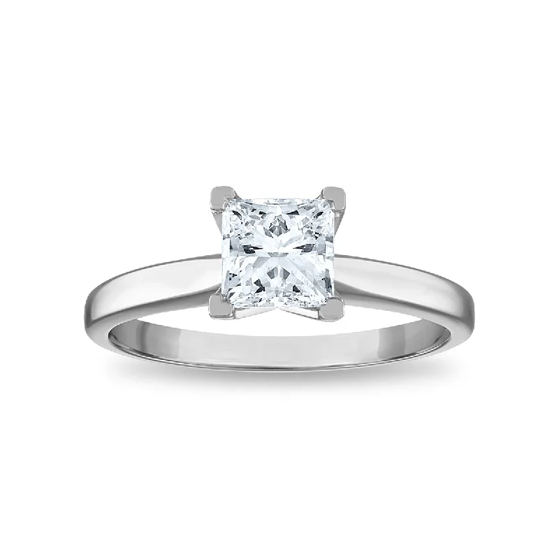 classy engagement rings for women -Signature Certificate EcoLove 1 CTW Princess Cut Lab Grown Diamond Solitaire Engagement Ring in 14KT White Gold