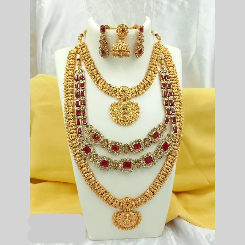 unique necklaces for women -Joyful Jewel Art Matte Gold Plated Pota Stone Temple Long Necklace Combo