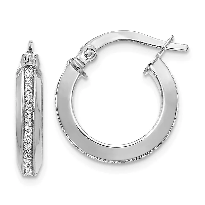 designer fashion earrings for women -3mm Glitter Infused Round Hoop Earrings in 14k White Gold, 14mm