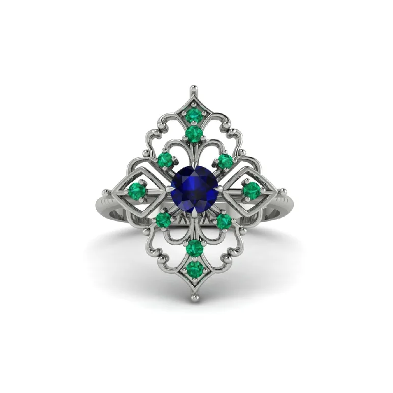 classy engagement rings for women -Emerald Royal Filigree Cluster Engagement Ring - Zinnia No. 30