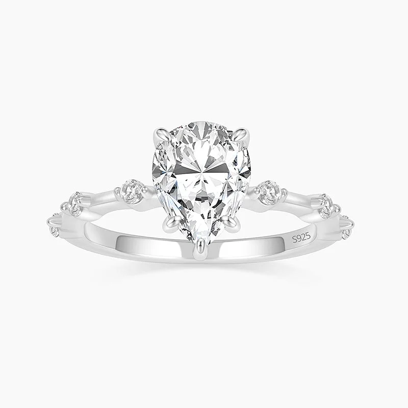 black diamond engagement rings for women -S925 Pear Cut Engagement Ring