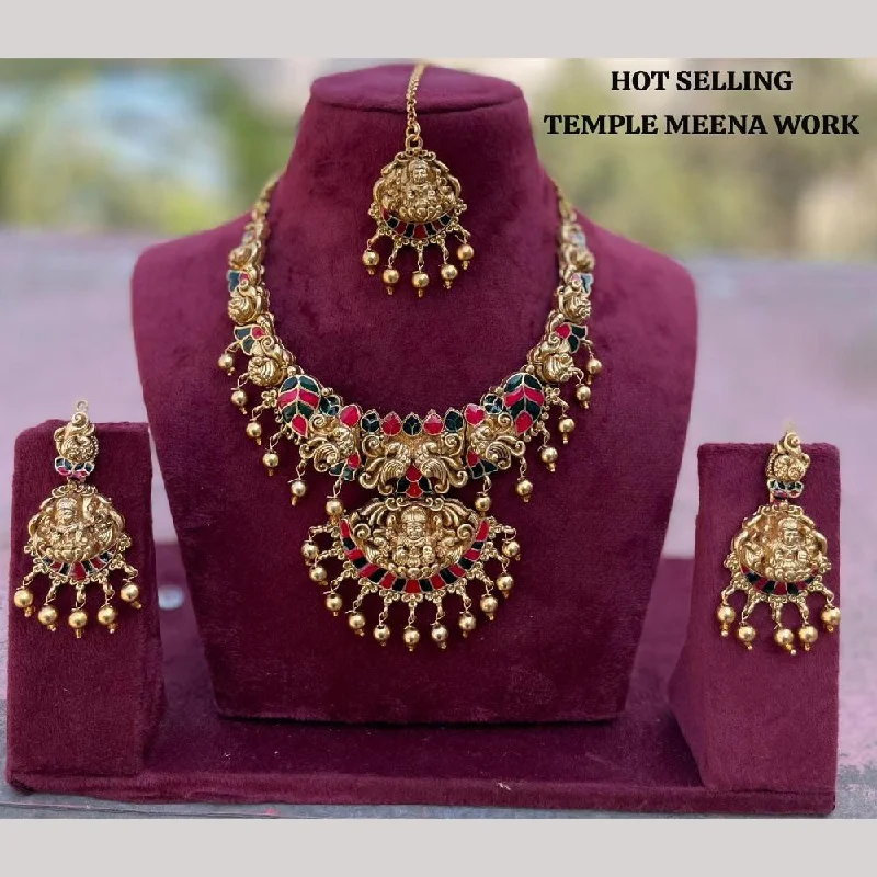 birthstone necklaces for women -FS Collection Gold Plated Meenakari Temple Necklace Set