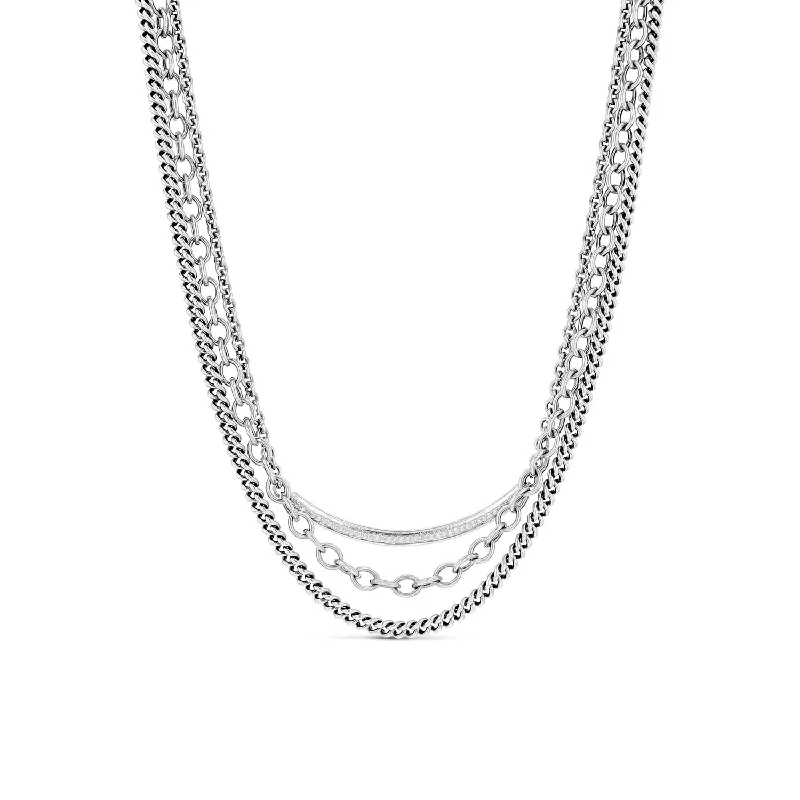 diamond necklaces for women -Triple Chain Necklace with Diamond Smile Bar  N0002477