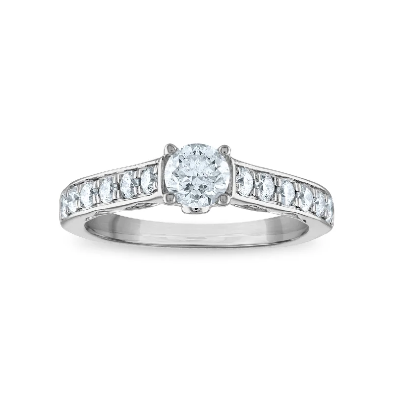 oval halo engagement rings for women -1 CTW Diamond Engagement Classic Ring in 14KT White Gold