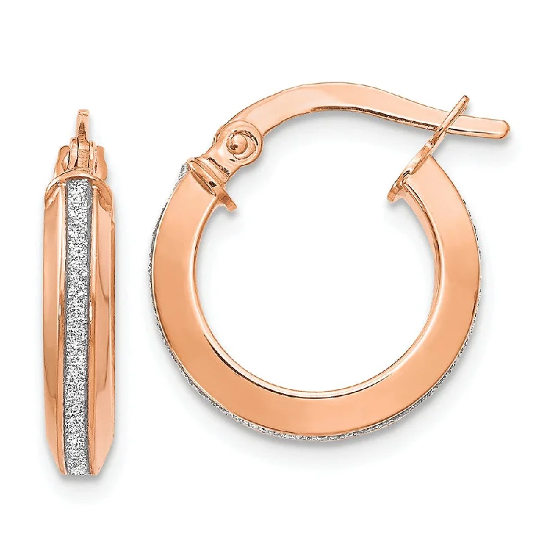 boho earrings for women -3mm Glitter Infused Round Hoop Earrings in 14k Rose Gold, 14mm