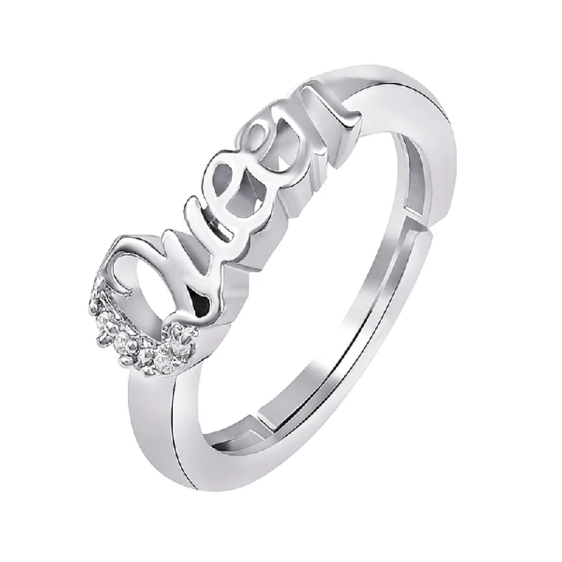 Women's rings quad-tone-Darshana Jewels Silver Plated Valentine Special Queen Adjustable Finger Ring for Women with Crystal