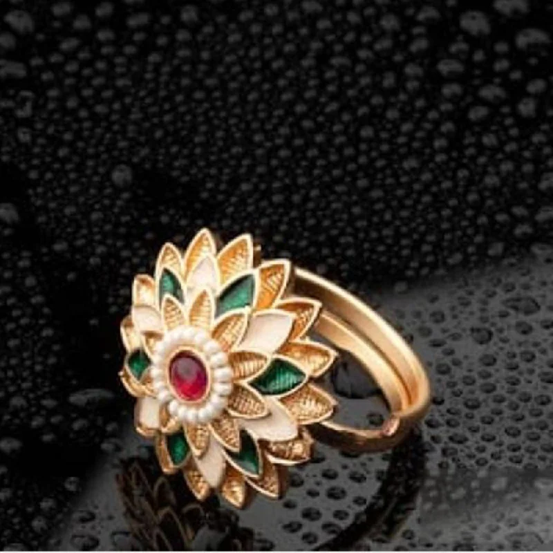 Women's rings fine-shimmer-ChicCharm Jewellery Brass Gold Plated Synthetic Stone And Meenakari Rings