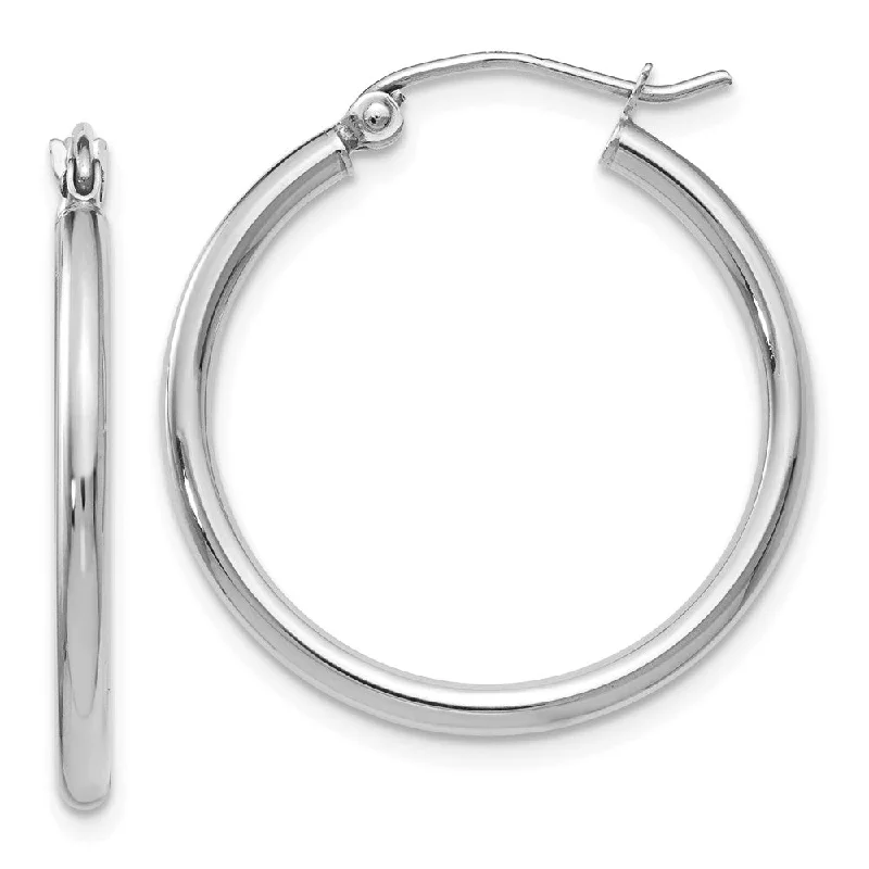 hoop earrings for women -2mm Round Hoop Earrings in 14k White Gold, 25mm (1 Inch)