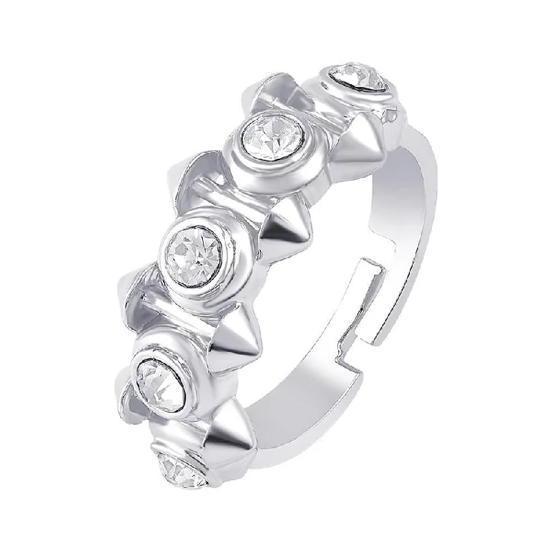 Women's rings contoured-chic-Darshana Jewels Silver Plated Austrian Stone Adjustable Ring