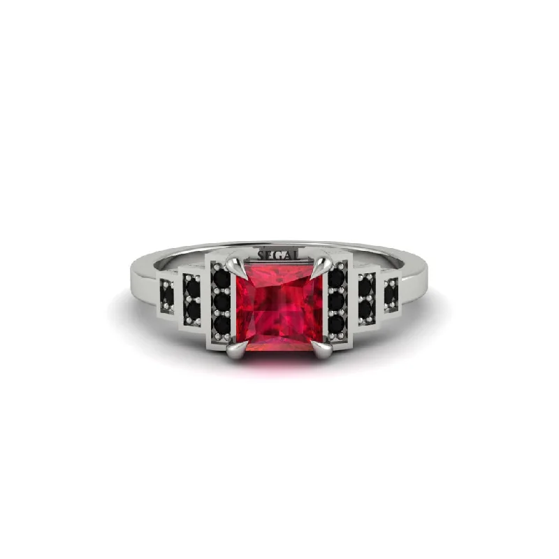 solitaire engagement rings for women -Ruby Geometric Princess Cut Engagement Ring - Thea No. 42