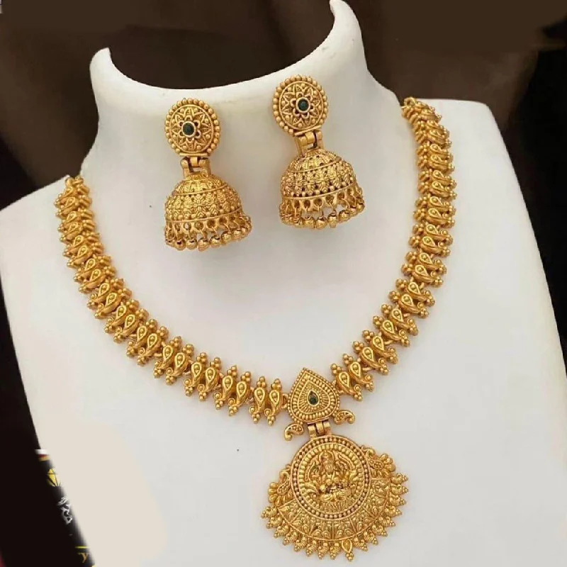 locket necklaces for women -FS Collection Gold Plated Temple Necklace Set