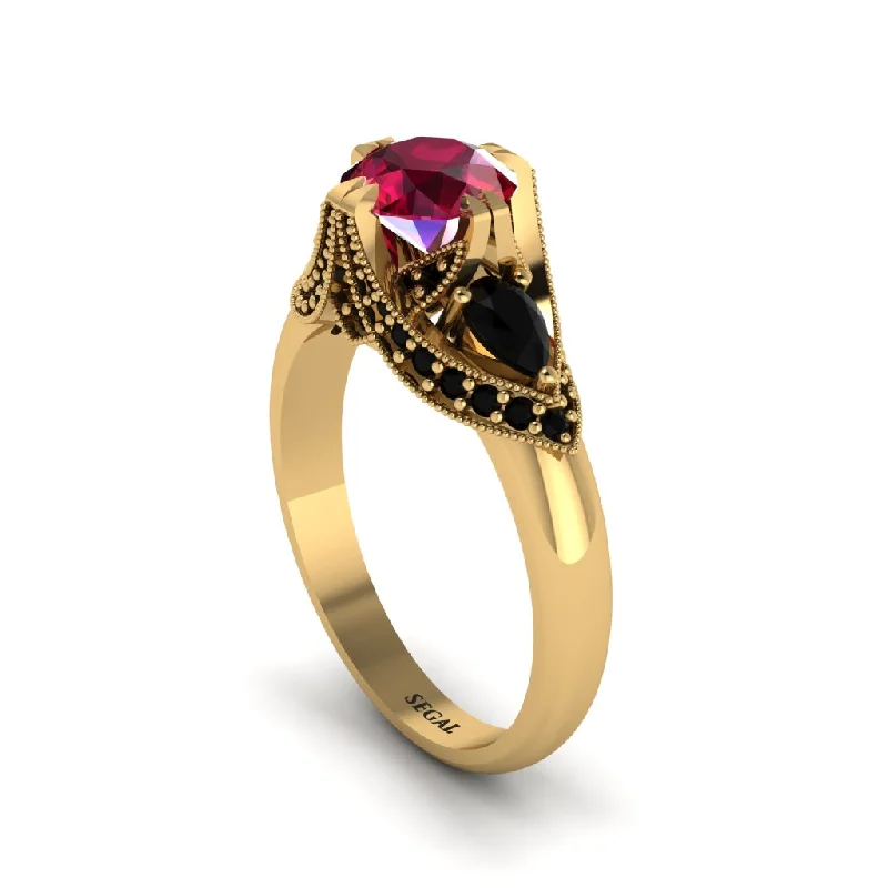 celestial engagement rings for women -Ruby Vintage Round Cut Engagement Ring - Kali No. 40