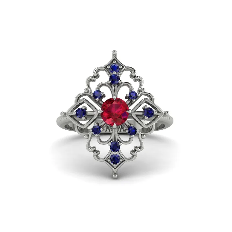 halo engagement rings for women -Sapphire Royal Filigree Cluster Engagement Ring - Zinnia No. 72