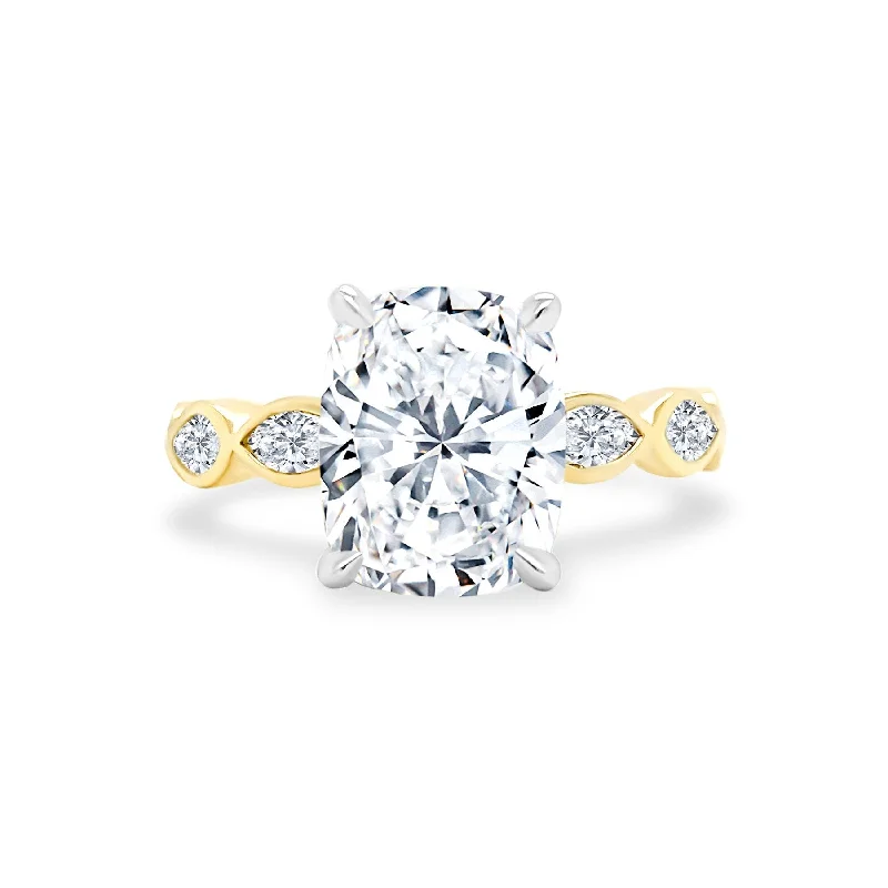 Women's rings hand-coiled-Cushion Cut Diamond with Marquise Bezel Band