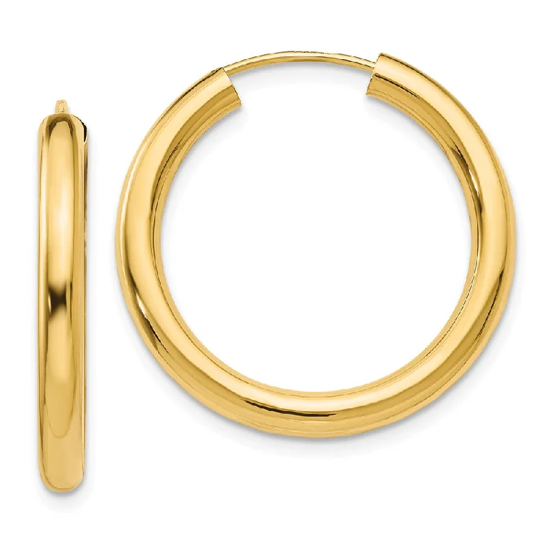 statement earrings for women -3mm x 25mm 14k Yellow Gold Polished Endless Tube Hoop Earrings