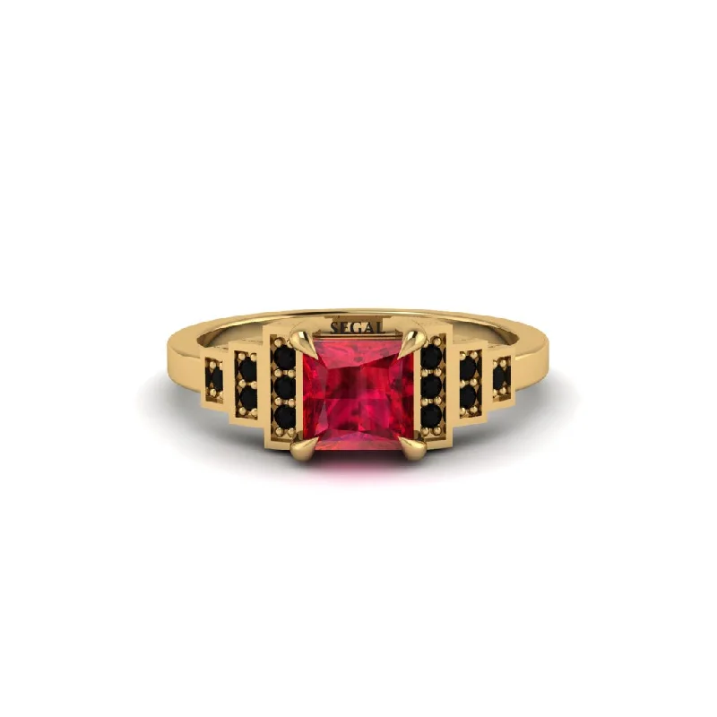 luxury platinum engagement rings -Ruby Geometric Princess Cut Engagement Ring - Thea No. 40