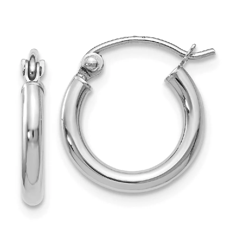 small hoop earrings for women -2mm Round Hoop Earrings in 10k White Gold, 13mm (1/2 Inch)