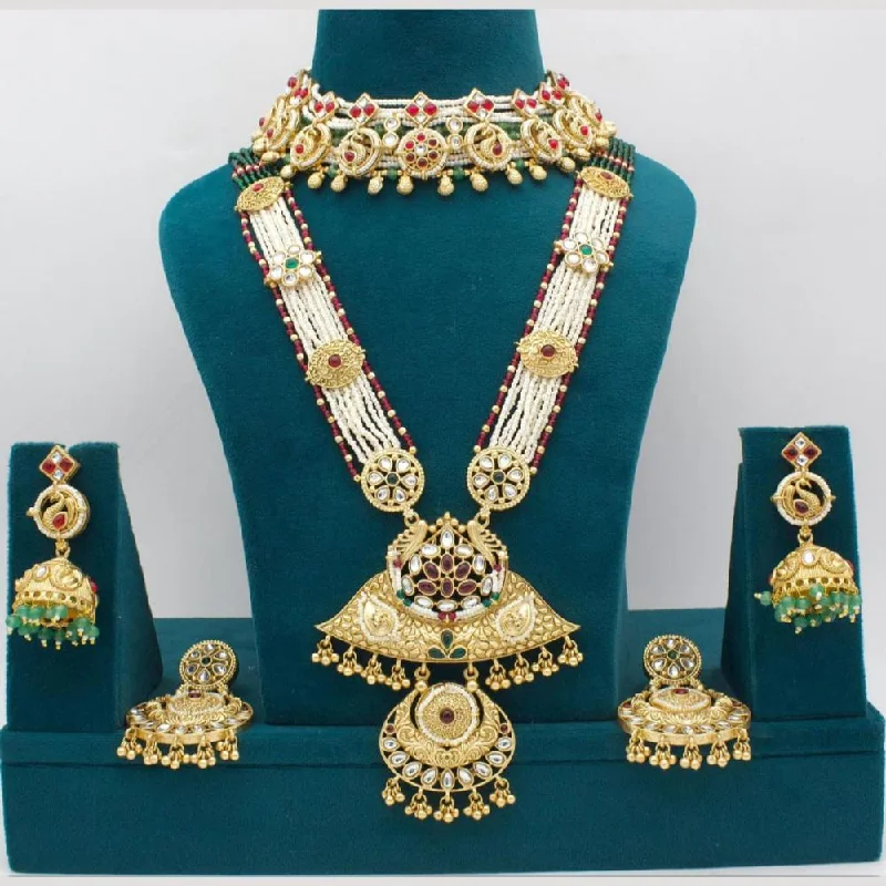 cross necklaces for women -Manisha Jewellery Gold Plated Pota Stone Double Meenakari Necklace Set